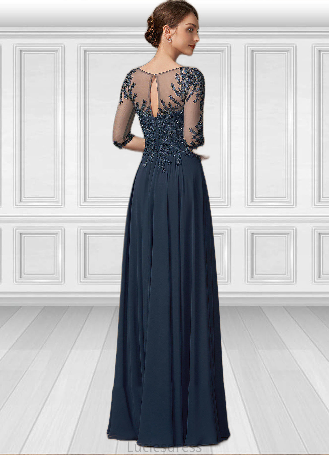 Melissa A-Line Scoop Neck Floor-Length Chiffon Lace Mother of the Bride Dress With Beading Sequins HF126P0014795