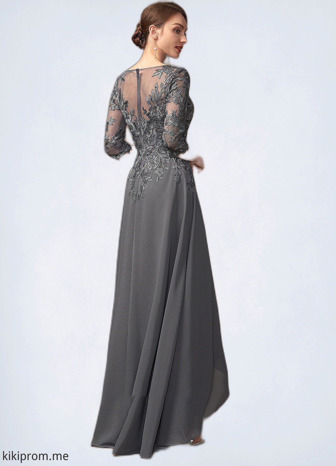 Cassandra A-Line V-neck Asymmetrical Chiffon Lace Mother of the Bride Dress With Sequins STF126P0014803