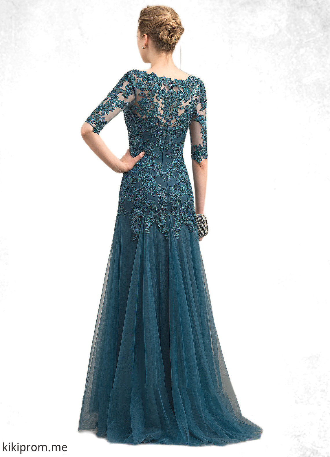 Naomi Trumpet/Mermaid V-neck Sweep Train Tulle Lace Mother of the Bride Dress With Beading Sequins STF126P0014804