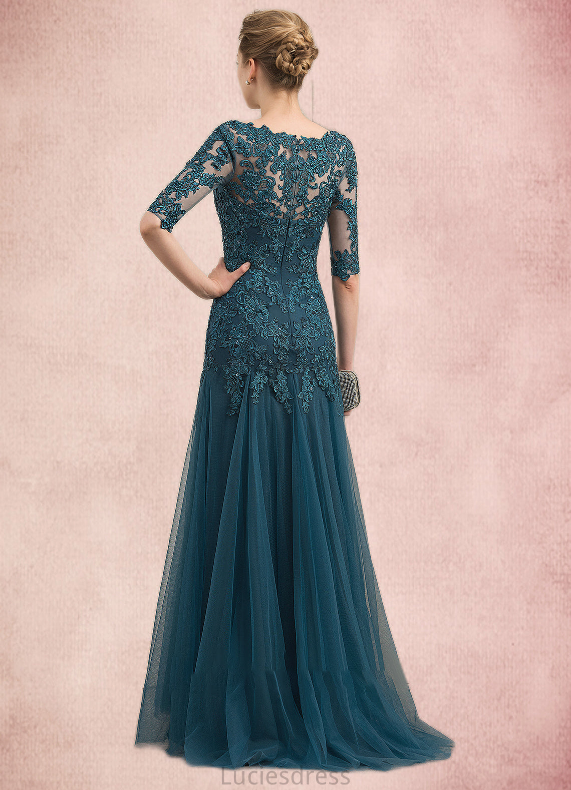 Esmeralda Trumpet/Mermaid V-neck Sweep Train Tulle Lace Mother of the Bride Dress With Beading Sequins HF126P0014804