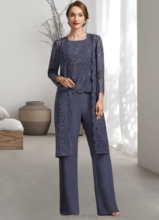 Anne Jumpsuit/Pantsuit Scoop Neck Floor-Length Chiffon Lace Mother of the Bride Dress With Sequins HF126P0014805