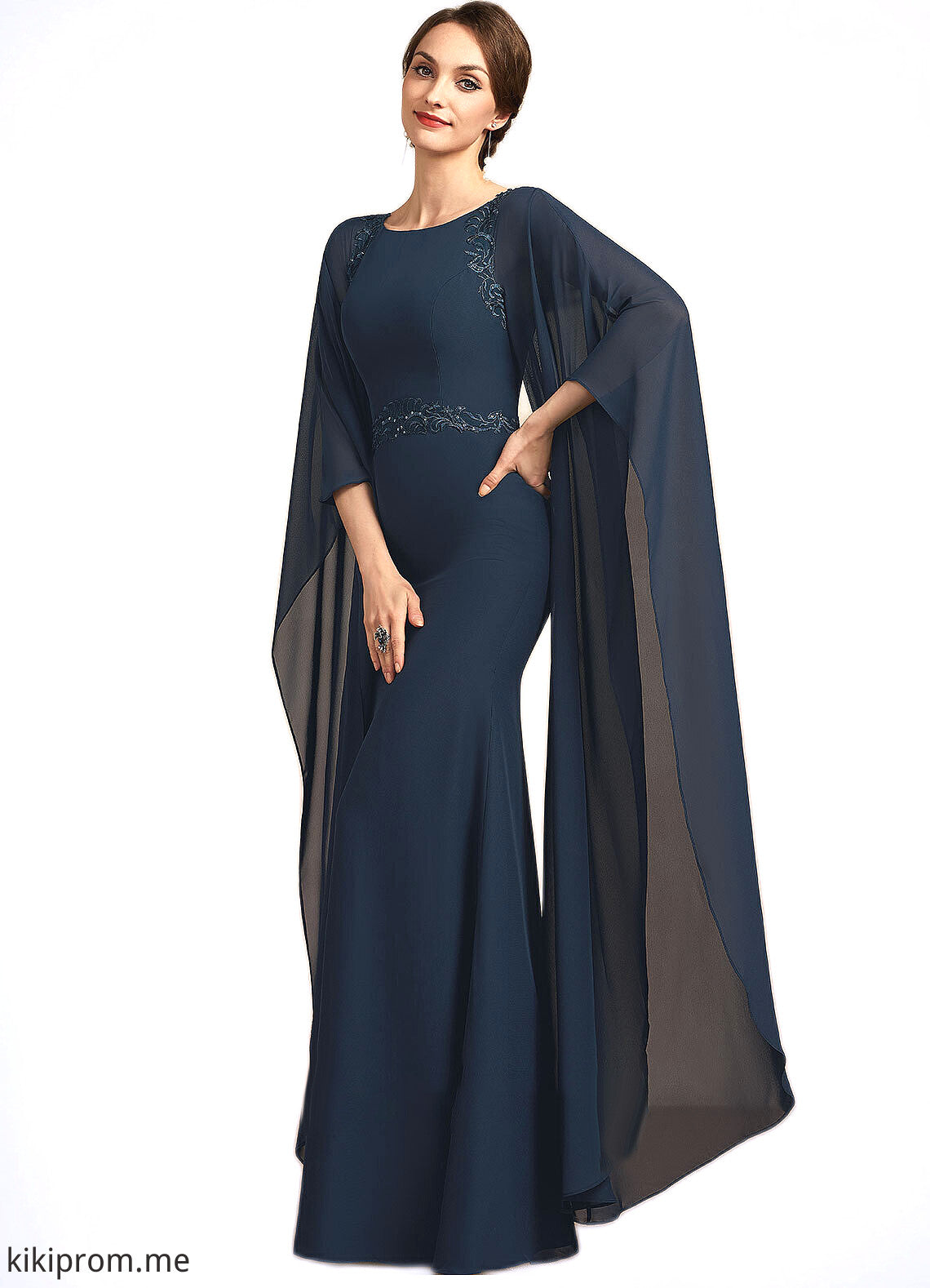 Kendall Sheath/Column Scoop Neck Floor-Length Chiffon Mother of the Bride Dress With Lace Sequins STF126P0014806