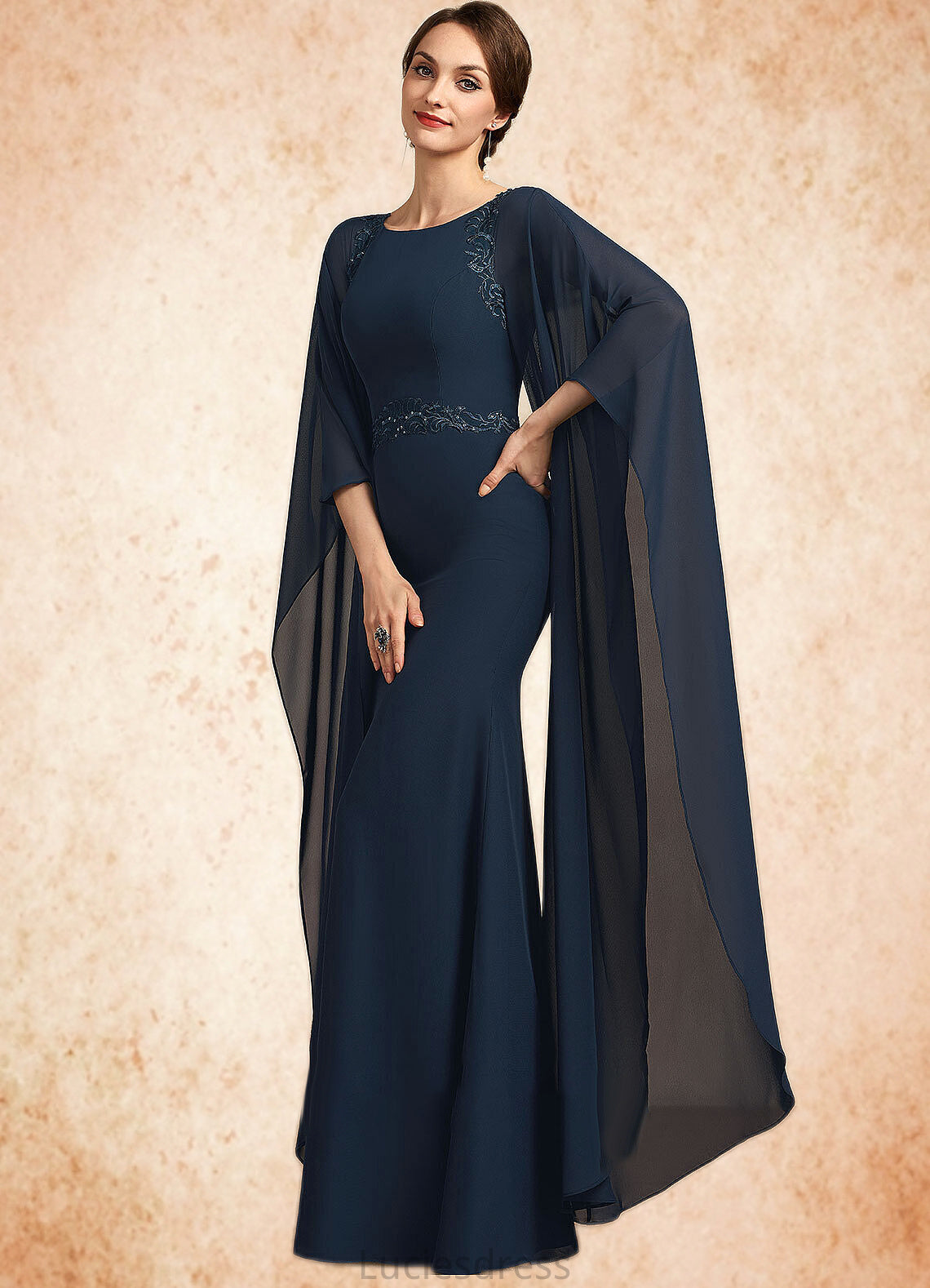 Sadie Sheath/Column Scoop Neck Floor-Length Chiffon Mother of the Bride Dress With Lace Sequins HF126P0014806