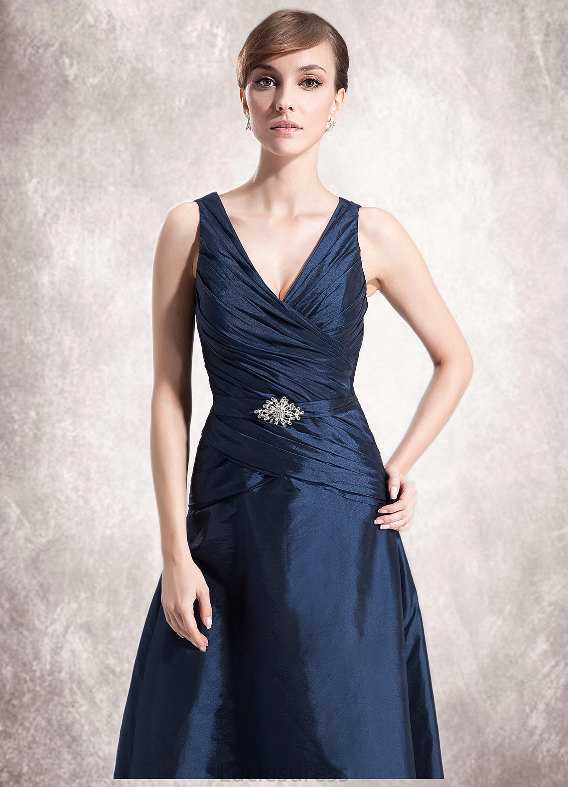 Scarlett A-Line V-neck Floor-Length Taffeta Mother of the Bride Dress With Ruffle Beading HF126P0014807