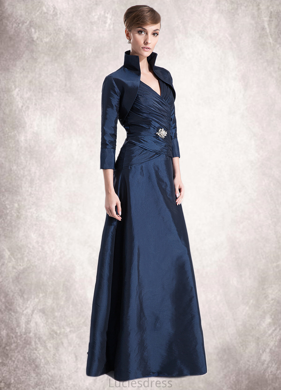 Scarlett A-Line V-neck Floor-Length Taffeta Mother of the Bride Dress With Ruffle Beading HF126P0014807