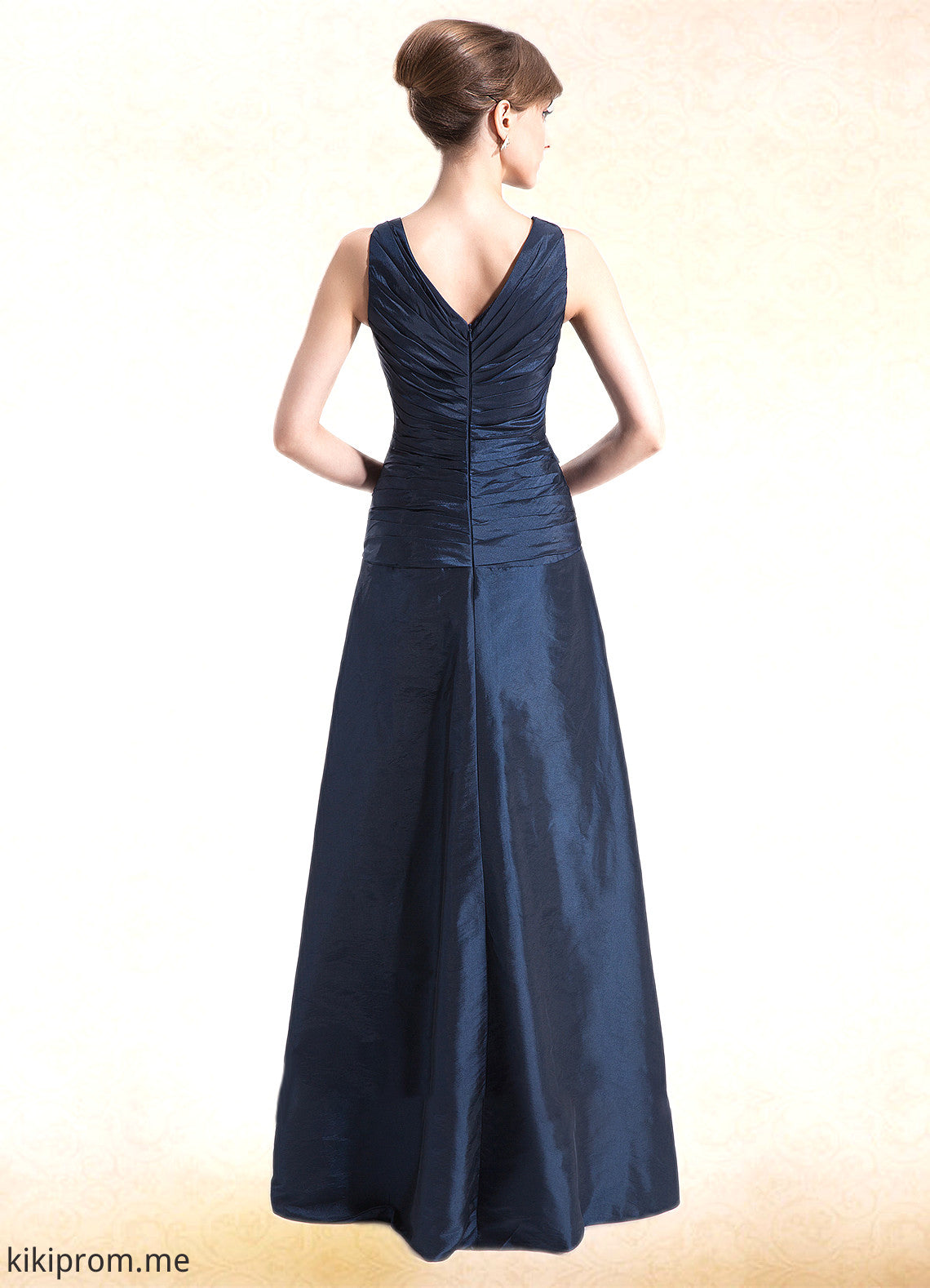 Noelle A-Line V-neck Floor-Length Taffeta Mother of the Bride Dress With Ruffle Beading STF126P0014807