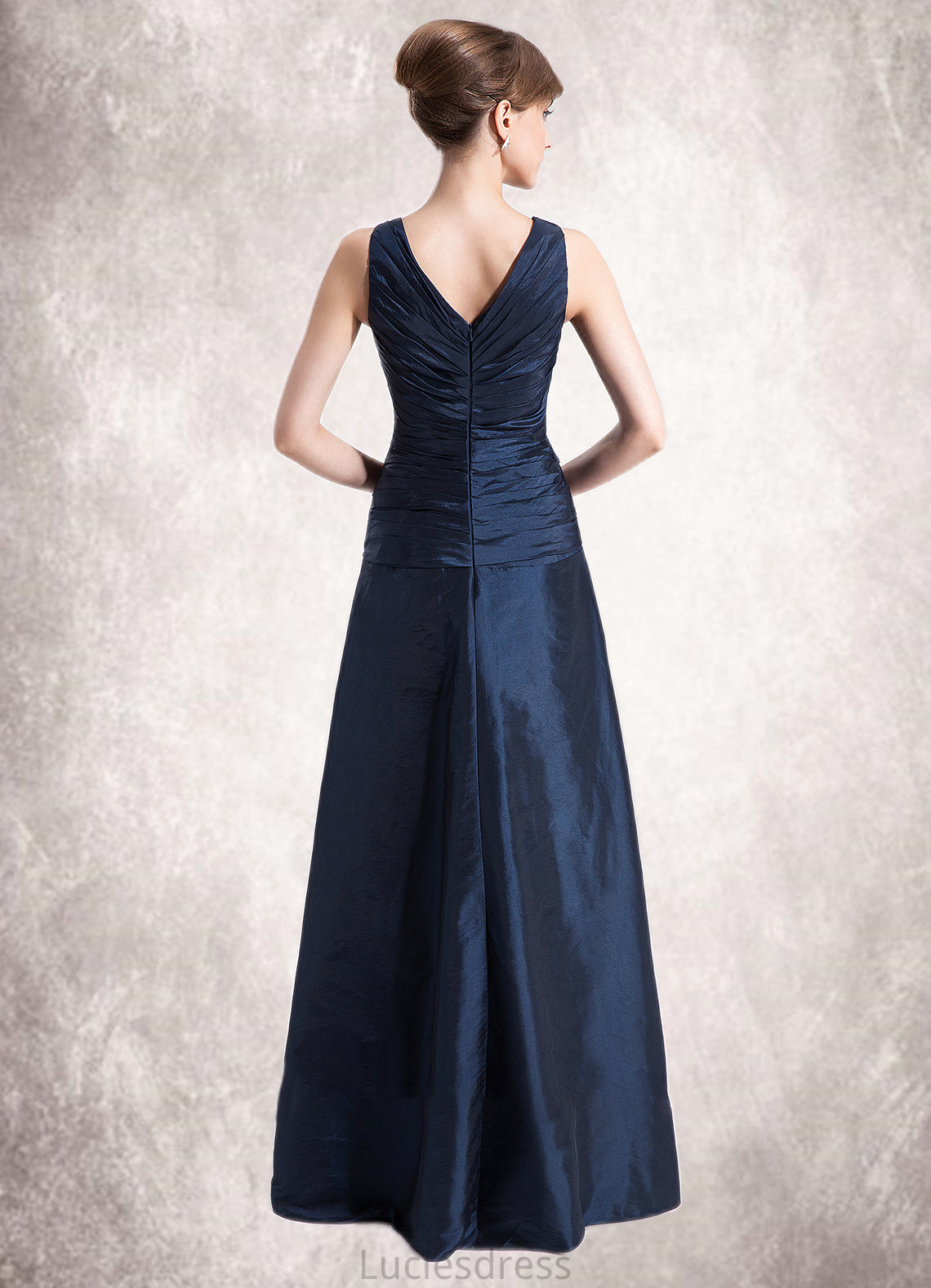 Scarlett A-Line V-neck Floor-Length Taffeta Mother of the Bride Dress With Ruffle Beading HF126P0014807