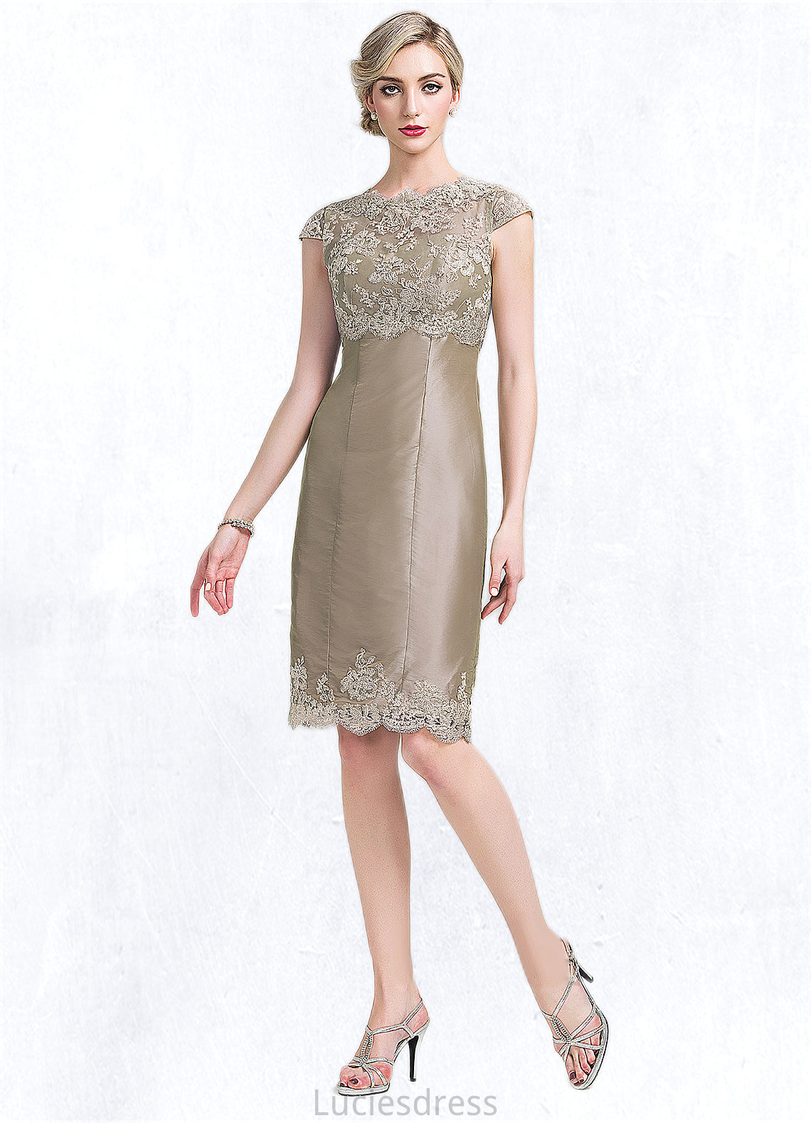 Angeline Sheath/Column Scoop Neck Knee-Length Taffeta Mother of the Bride Dress HF126P0014808