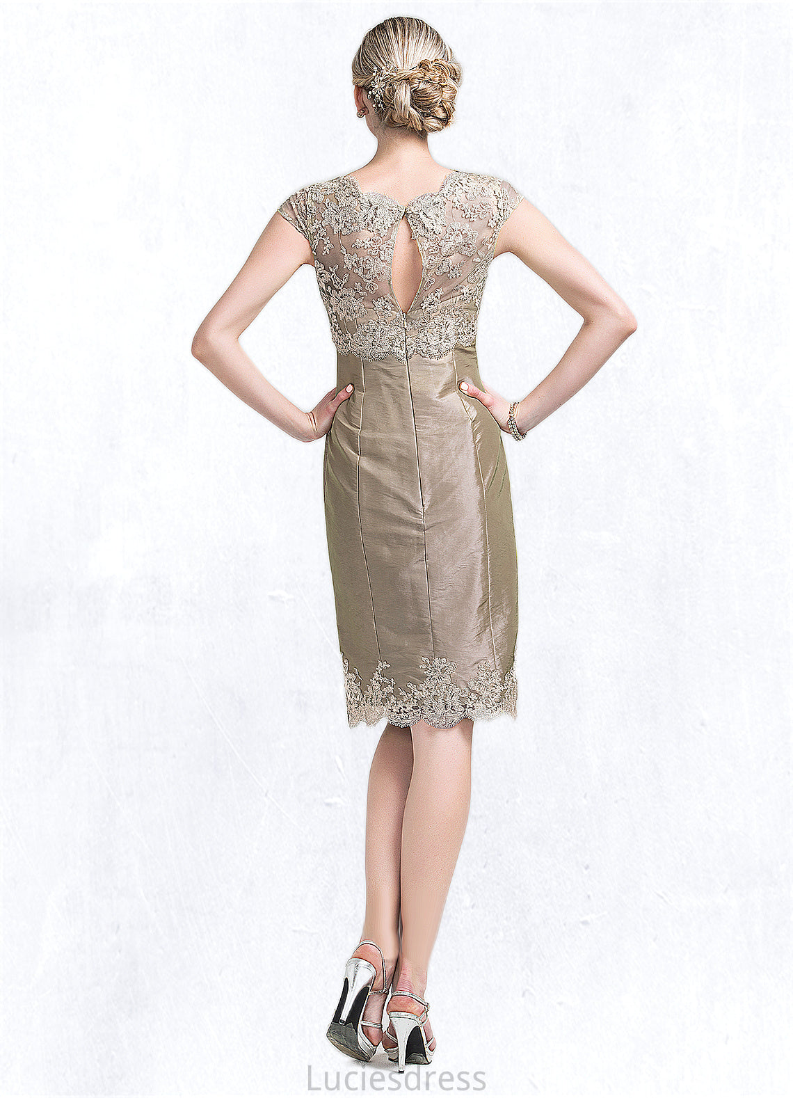 Angeline Sheath/Column Scoop Neck Knee-Length Taffeta Mother of the Bride Dress HF126P0014808