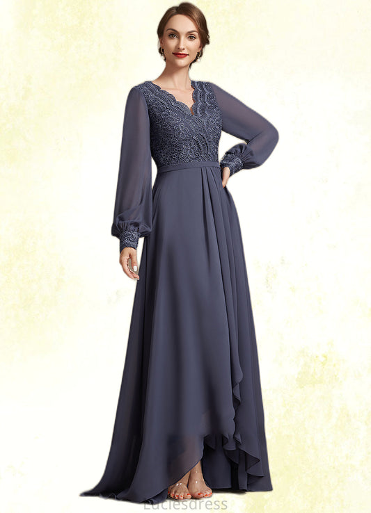 Madelyn A-Line V-neck Asymmetrical Chiffon Lace Mother of the Bride Dress HF126P0014809