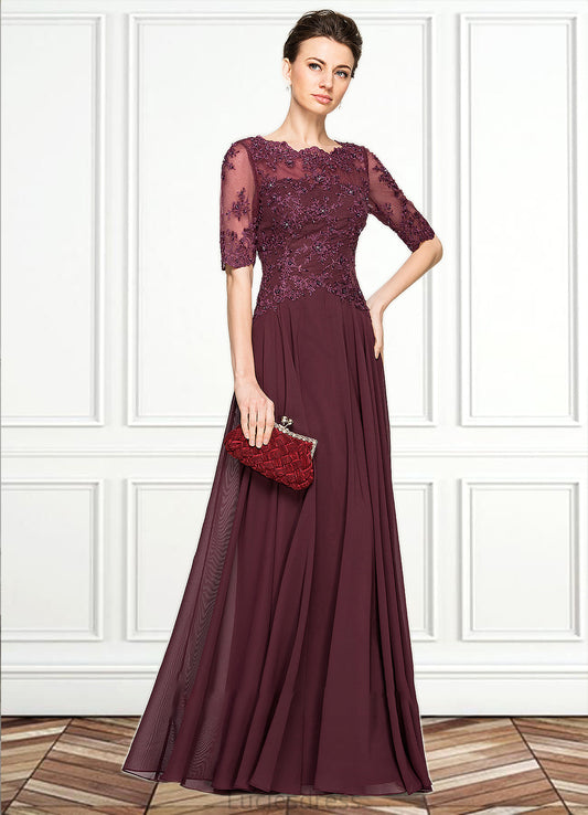 Adrienne A-Line Scoop Neck Floor-Length Chiffon Lace Mother of the Bride Dress With Beading Sequins HF126P0014810