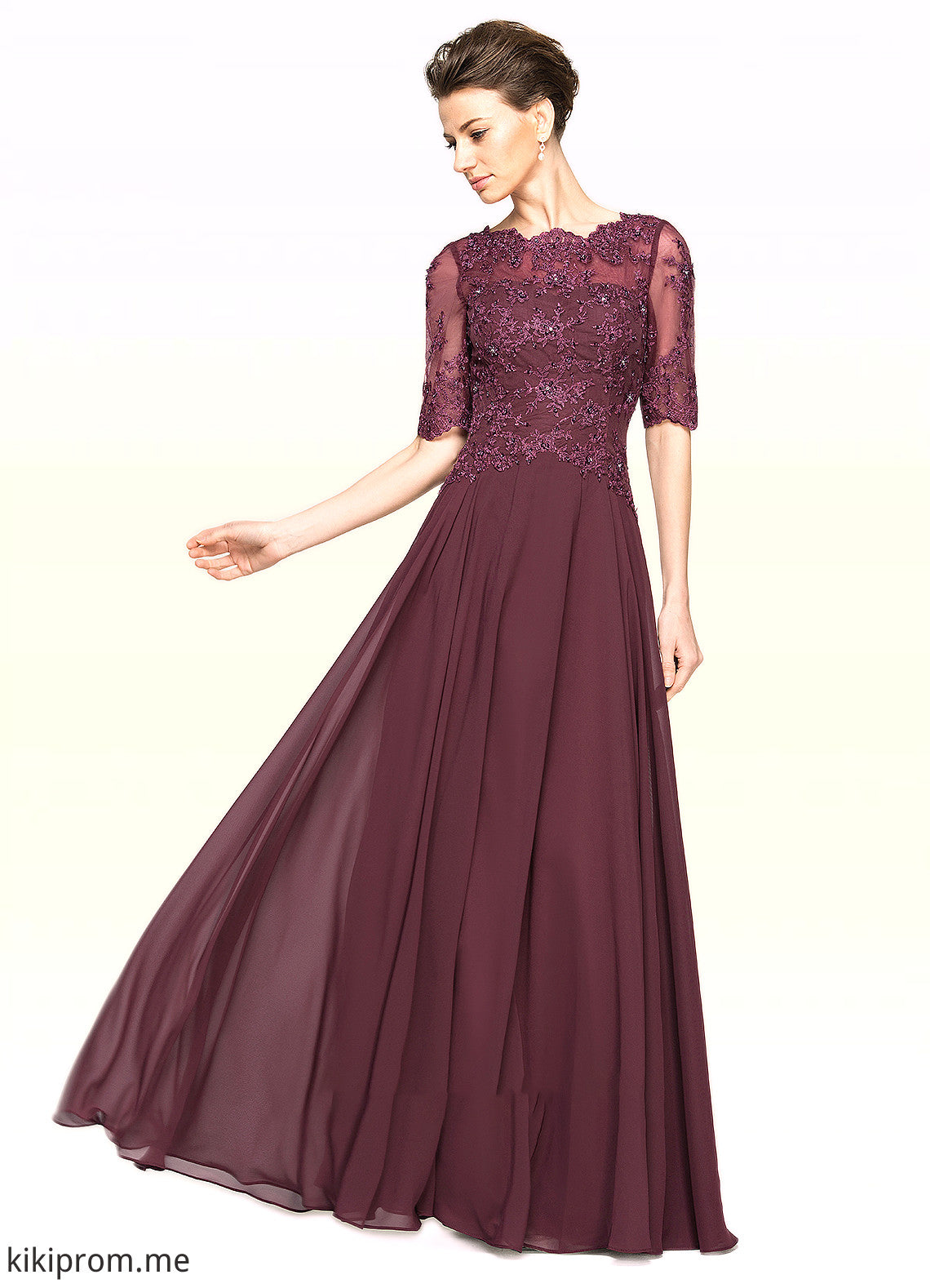 Fatima A-Line Scoop Neck Floor-Length Chiffon Lace Mother of the Bride Dress With Beading Sequins STF126P0014810