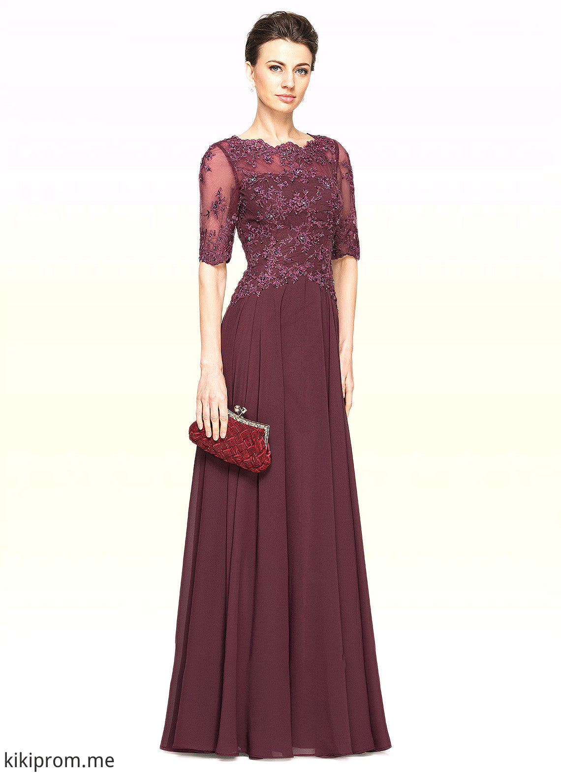 Fatima A-Line Scoop Neck Floor-Length Chiffon Lace Mother of the Bride Dress With Beading Sequins STF126P0014810