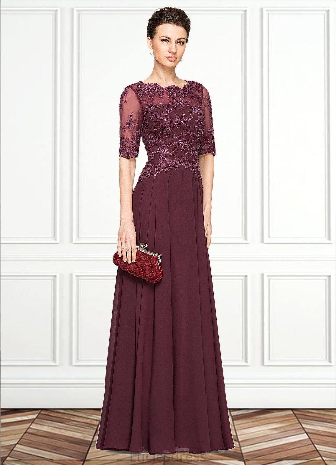 Adrienne A-Line Scoop Neck Floor-Length Chiffon Lace Mother of the Bride Dress With Beading Sequins HF126P0014810