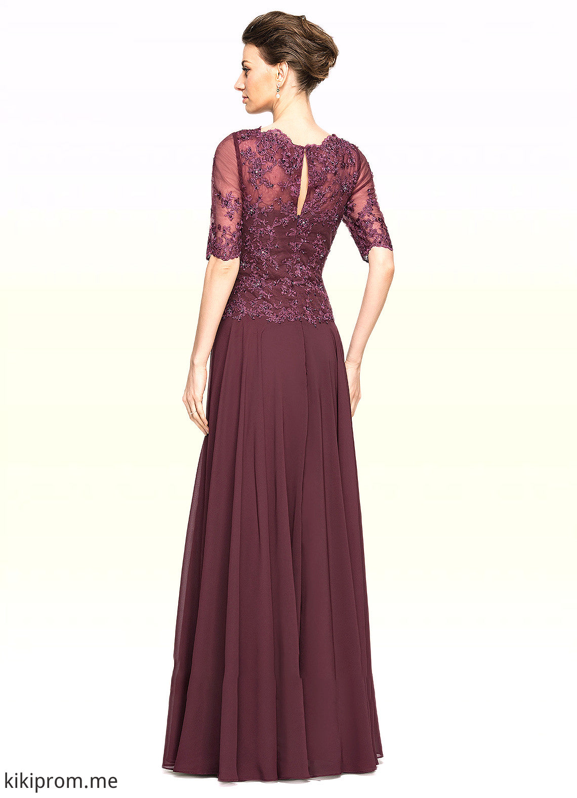 Fatima A-Line Scoop Neck Floor-Length Chiffon Lace Mother of the Bride Dress With Beading Sequins STF126P0014810