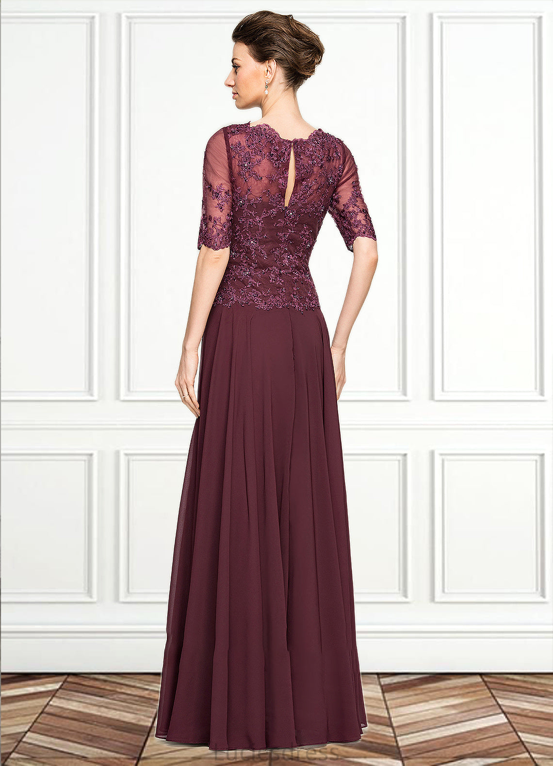 Adrienne A-Line Scoop Neck Floor-Length Chiffon Lace Mother of the Bride Dress With Beading Sequins HF126P0014810