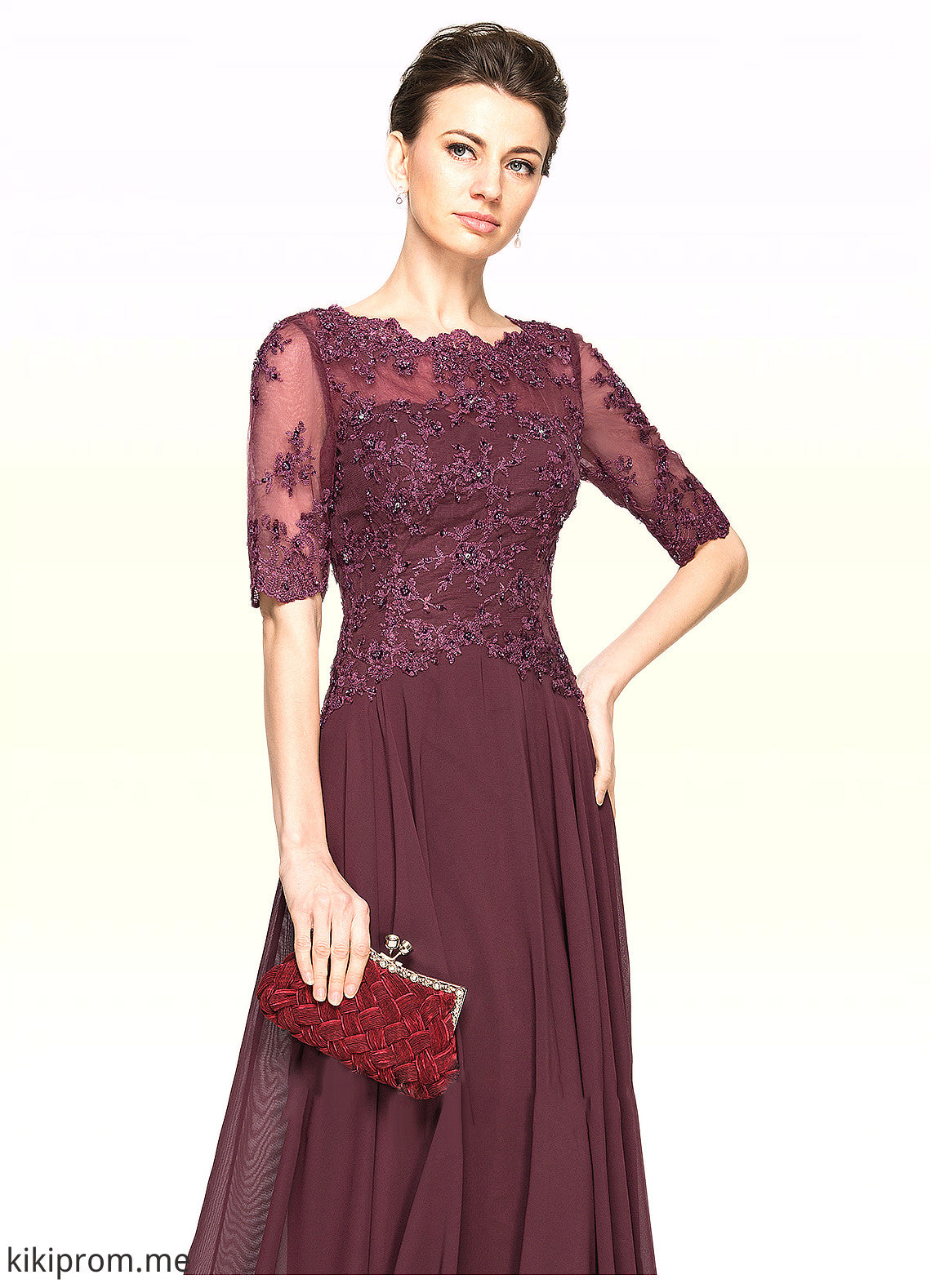 Fatima A-Line Scoop Neck Floor-Length Chiffon Lace Mother of the Bride Dress With Beading Sequins STF126P0014810