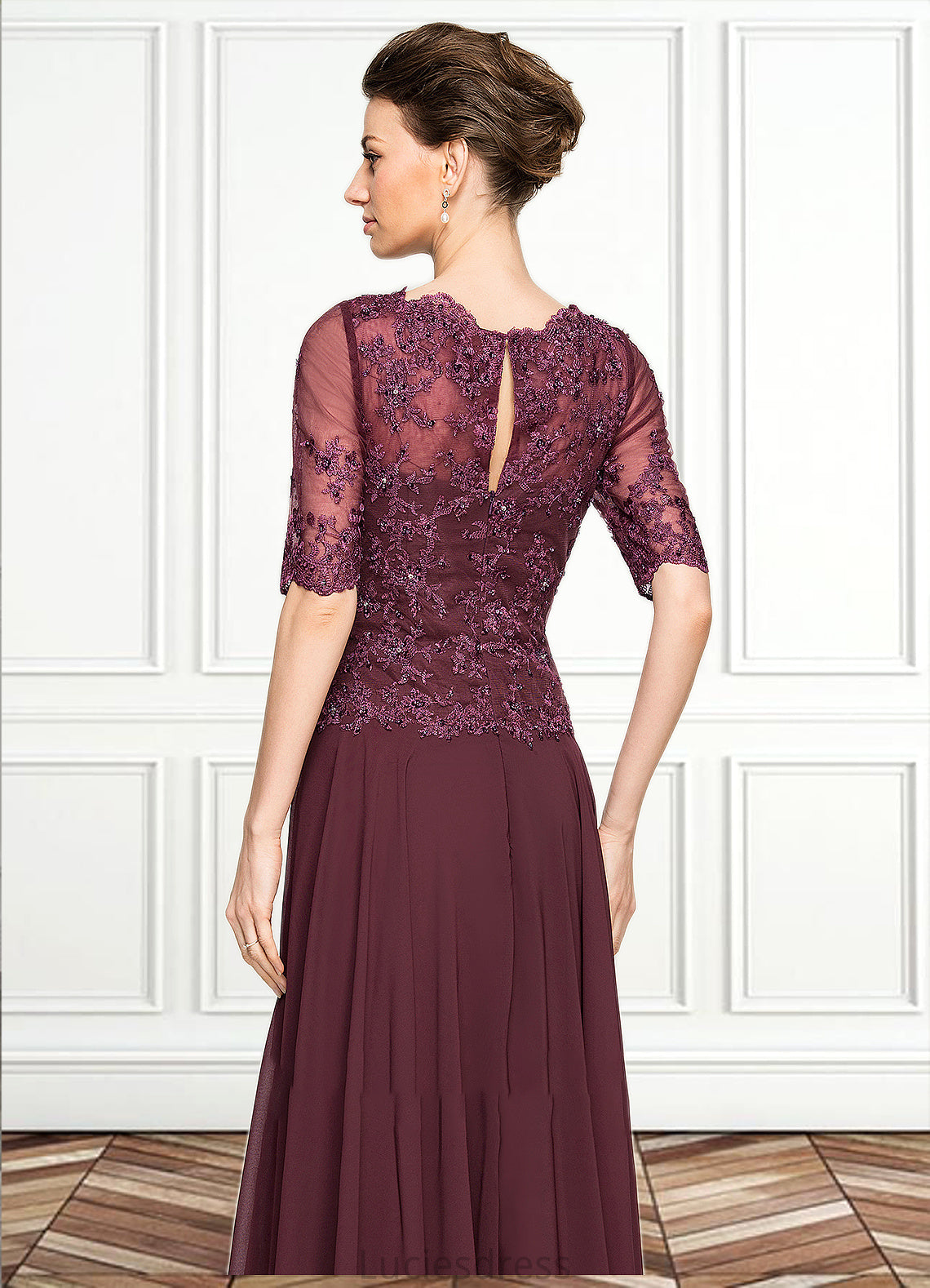 Adrienne A-Line Scoop Neck Floor-Length Chiffon Lace Mother of the Bride Dress With Beading Sequins HF126P0014810