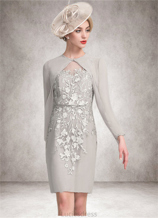 Everleigh Sheath/Column Scoop Neck Knee-Length Chiffon Lace Mother of the Bride Dress With Beading Sequins HF126P0014811