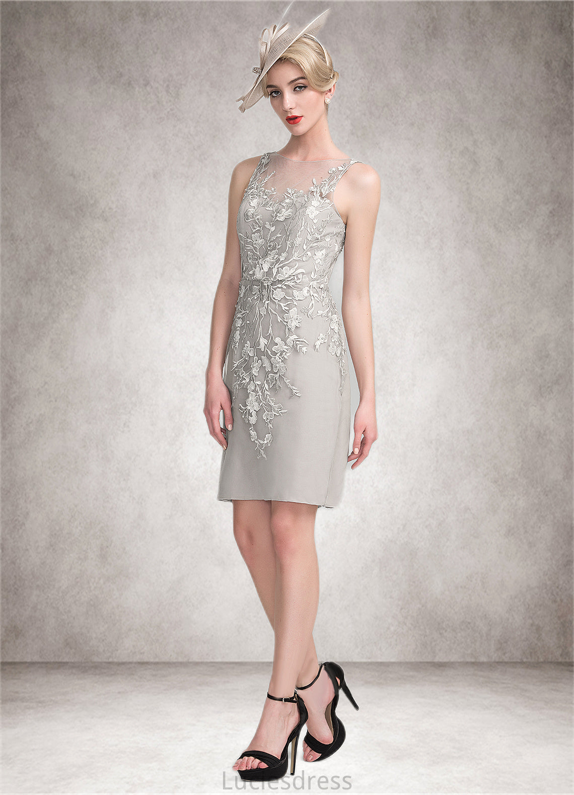 Everleigh Sheath/Column Scoop Neck Knee-Length Chiffon Lace Mother of the Bride Dress With Beading Sequins HF126P0014811