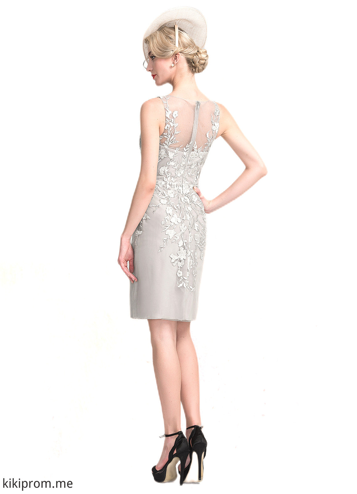 Mabel Sheath/Column Scoop Neck Knee-Length Chiffon Lace Mother of the Bride Dress With Beading Sequins STF126P0014811