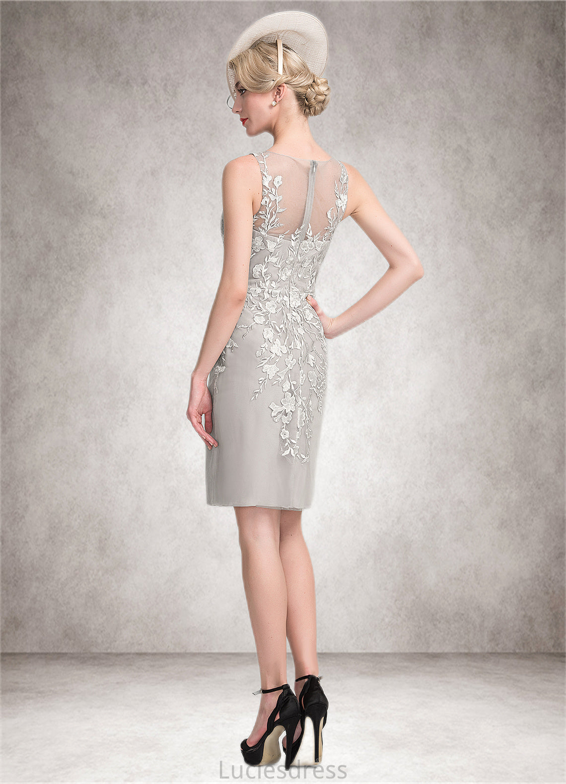 Everleigh Sheath/Column Scoop Neck Knee-Length Chiffon Lace Mother of the Bride Dress With Beading Sequins HF126P0014811