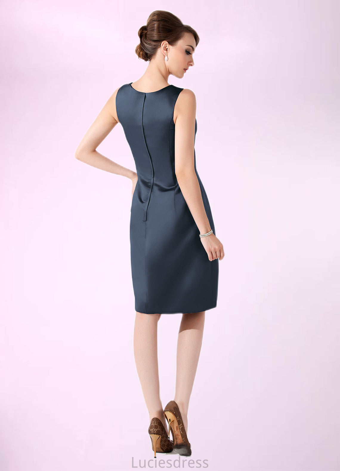 Ally Sheath/Column Scoop Neck Knee-Length Satin Mother of the Bride Dress HF126P0014812