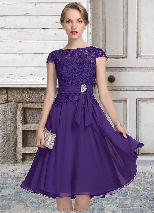 Makena A-Line Scoop Neck Knee-Length Chiffon Lace Mother of the Bride Dress With Beading HF126P0014814