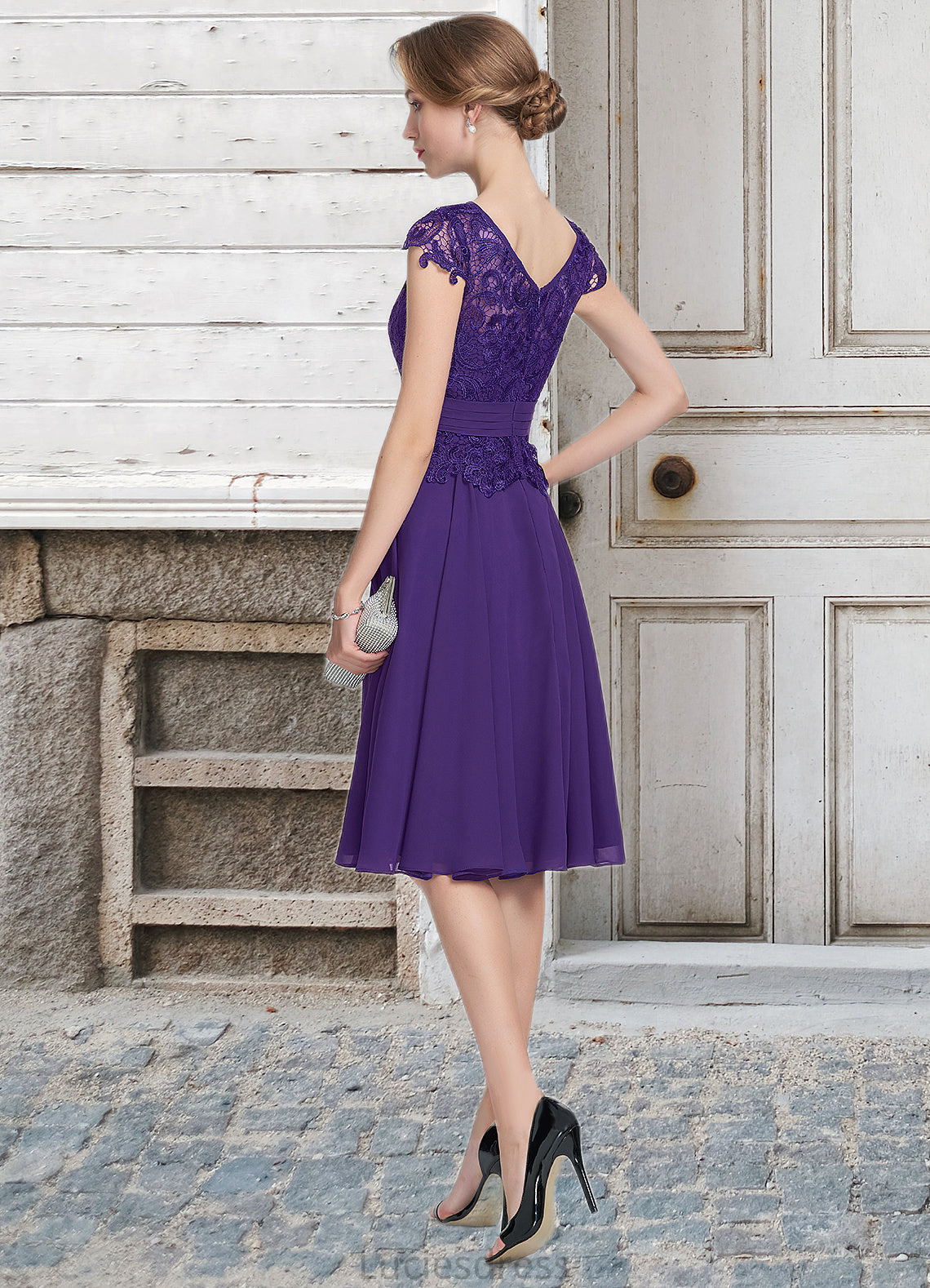 Makena A-Line Scoop Neck Knee-Length Chiffon Lace Mother of the Bride Dress With Beading HF126P0014814