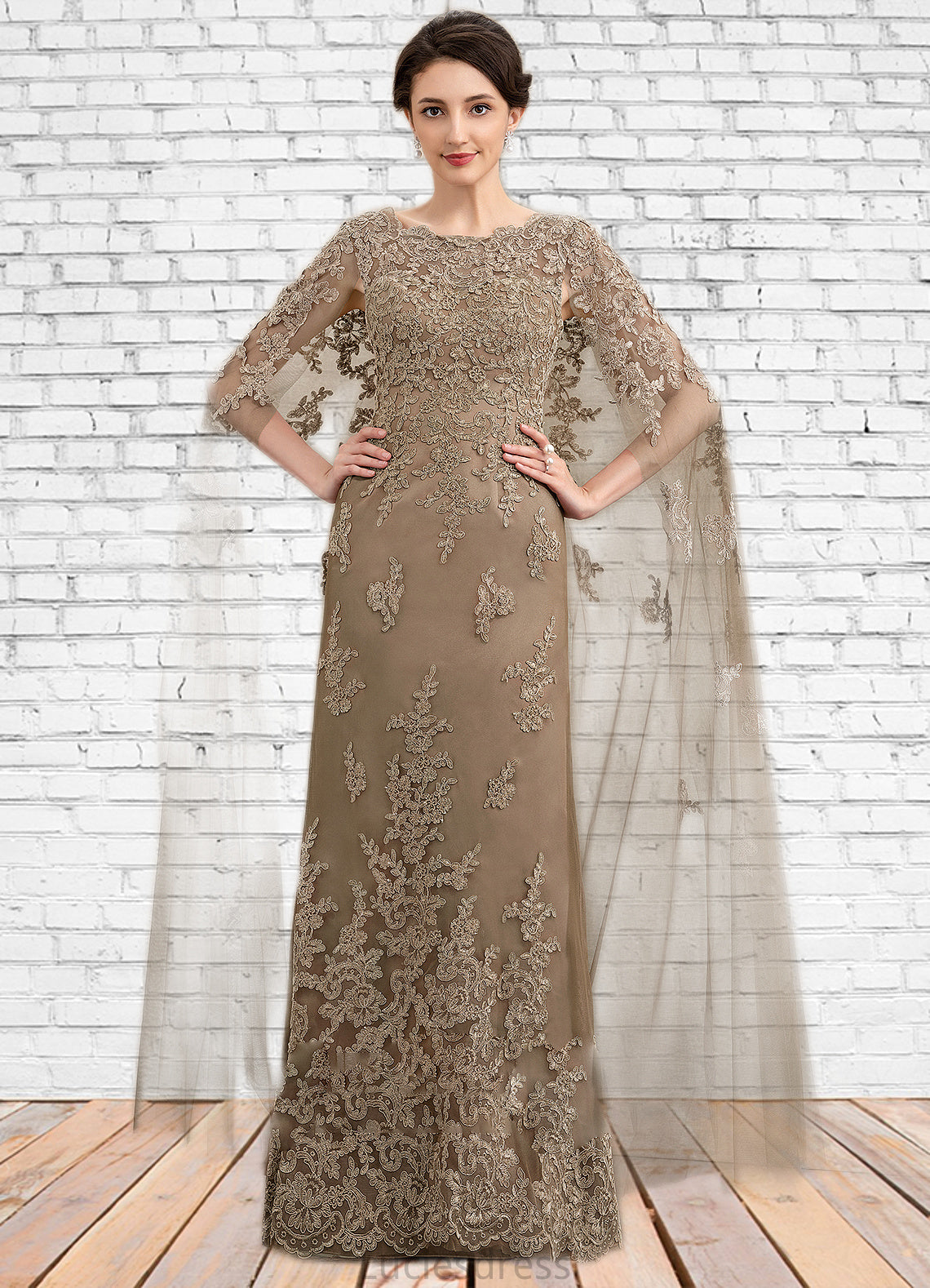 Valentina Sheath/Column Scoop Neck Floor-Length Lace Mother of the Bride Dress HF126P0014815