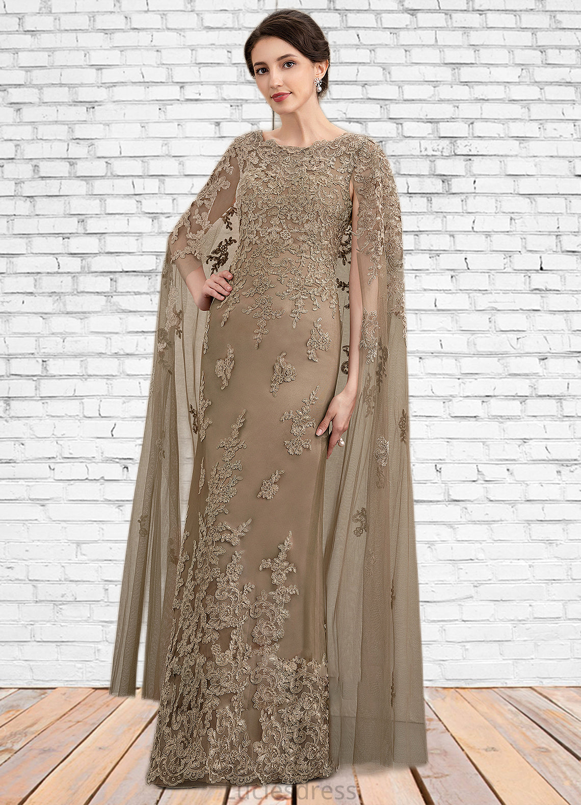 Valentina Sheath/Column Scoop Neck Floor-Length Lace Mother of the Bride Dress HF126P0014815