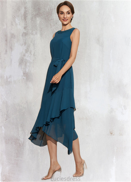 Rosie A-Line Scoop Neck Asymmetrical Chiffon Mother of the Bride Dress With Beading Cascading Ruffles HF126P0014817