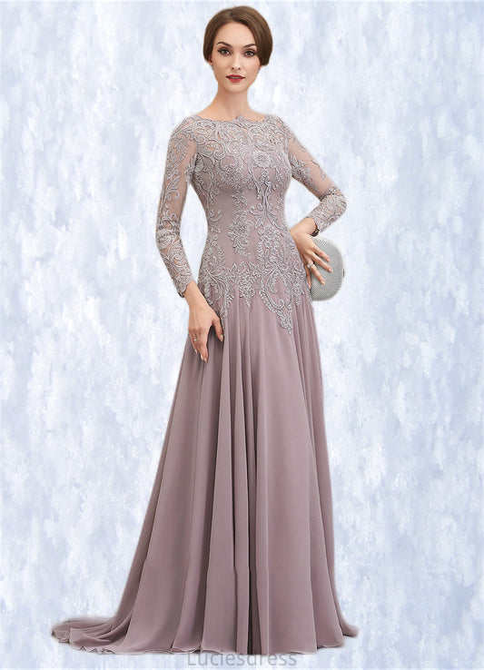 Jadyn A-Line Scoop Neck Sweep Train Chiffon Lace Mother of the Bride Dress With Sequins HF126P0014819