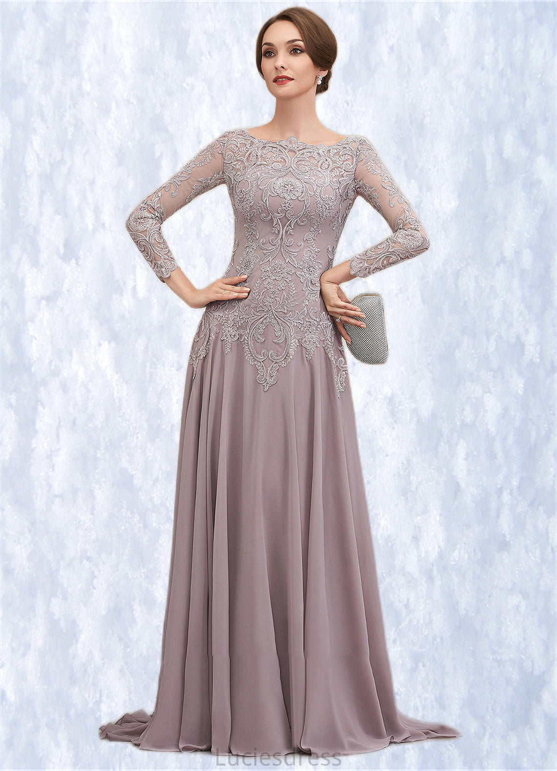 Jadyn A-Line Scoop Neck Sweep Train Chiffon Lace Mother of the Bride Dress With Sequins HF126P0014819