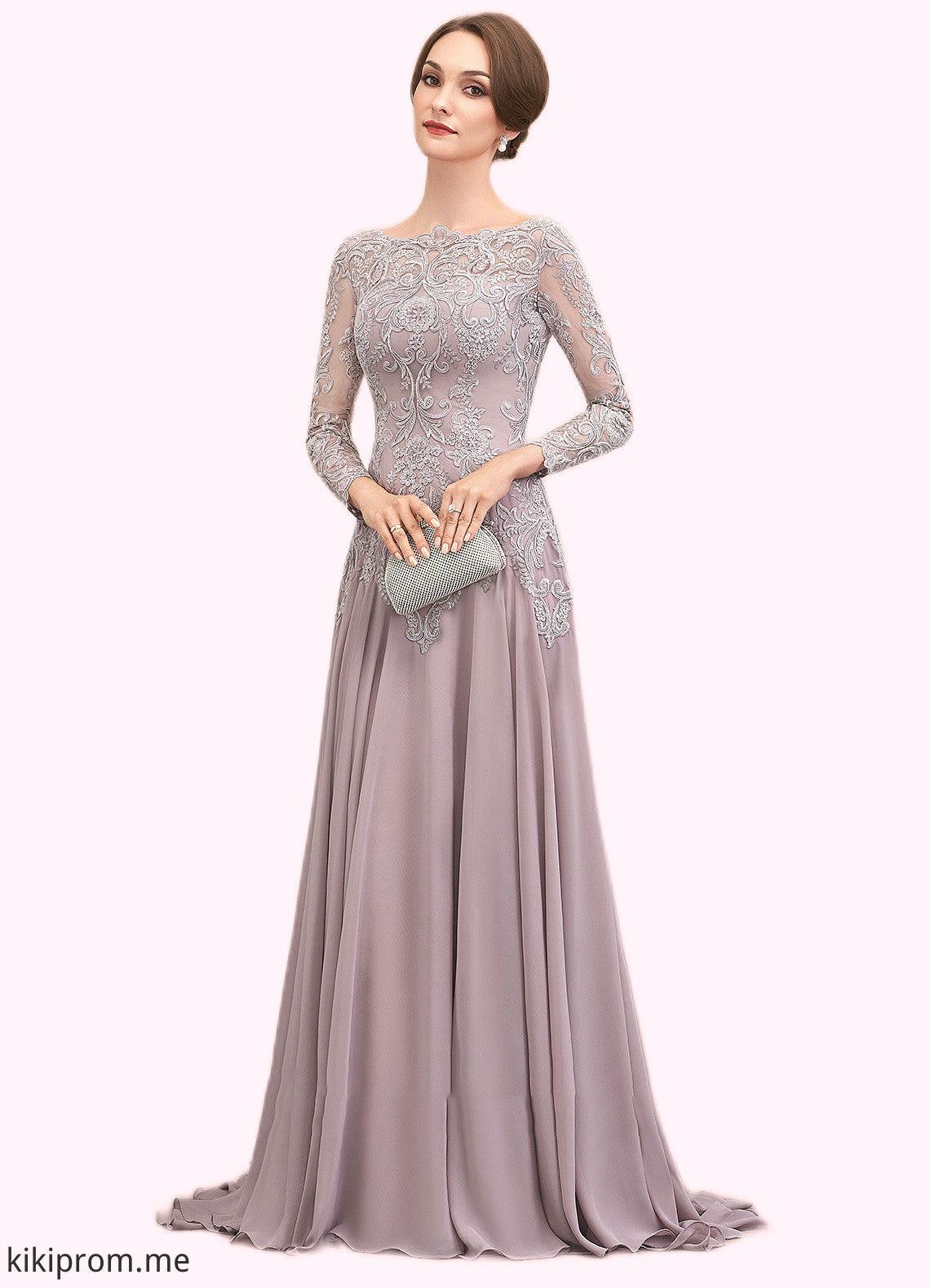 Genesis A-Line Scoop Neck Sweep Train Chiffon Lace Mother of the Bride Dress With Sequins STF126P0014819