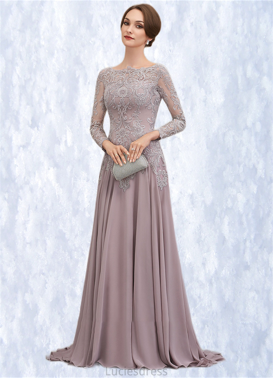 Jadyn A-Line Scoop Neck Sweep Train Chiffon Lace Mother of the Bride Dress With Sequins HF126P0014819