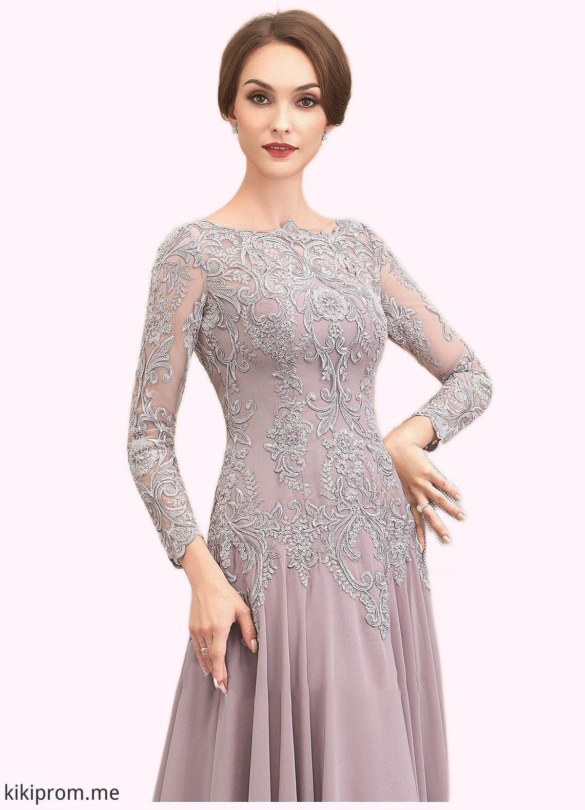 Genesis A-Line Scoop Neck Sweep Train Chiffon Lace Mother of the Bride Dress With Sequins STF126P0014819