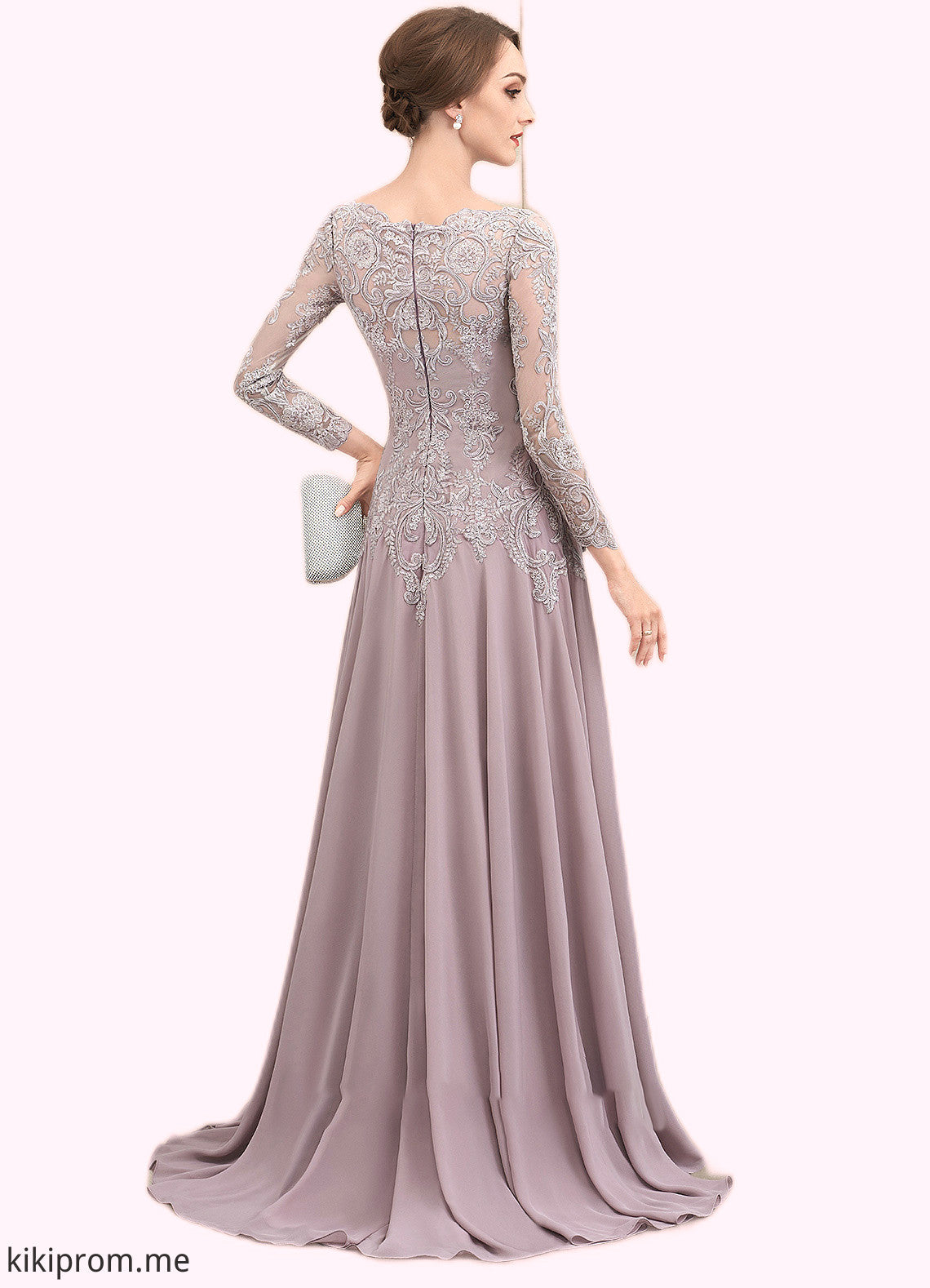 Genesis A-Line Scoop Neck Sweep Train Chiffon Lace Mother of the Bride Dress With Sequins STF126P0014819