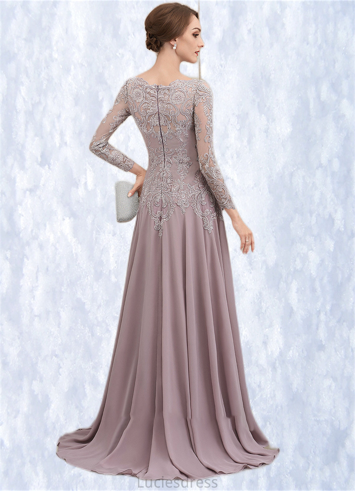 Jadyn A-Line Scoop Neck Sweep Train Chiffon Lace Mother of the Bride Dress With Sequins HF126P0014819