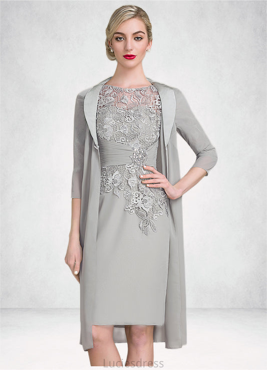 Persis Sheath/Column Scoop Neck Knee-Length Chiffon Lace Mother of the Bride Dress With Ruffle Beading HF126P0014821