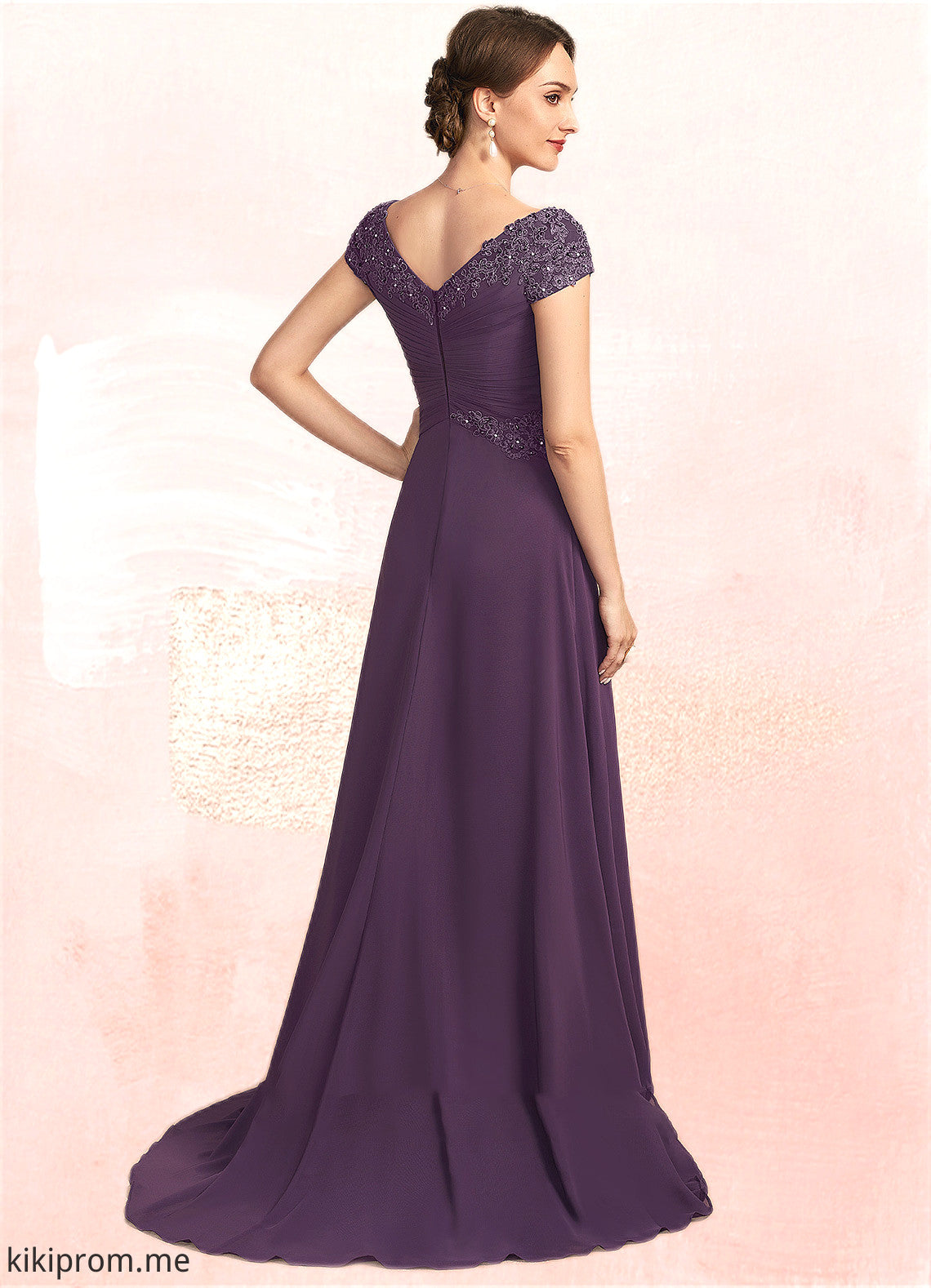 Haven A-Line V-neck Sweep Train Chiffon Lace Mother of the Bride Dress With Ruffle Beading STF126P0014824