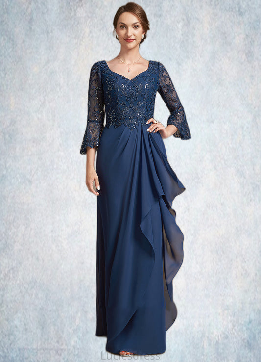 Peggie A-Line V-neck Floor-Length Chiffon Lace Mother of the Bride Dress With Sequins Cascading Ruffles HF126P0014825