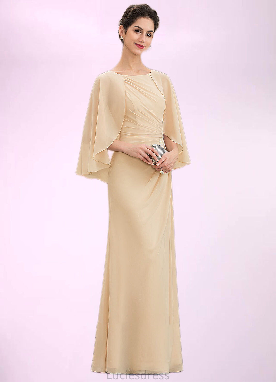 Itzel A-Line Scoop Neck Floor-Length Chiffon Mother of the Bride Dress With Ruffle Beading Sequins HF126P0014827