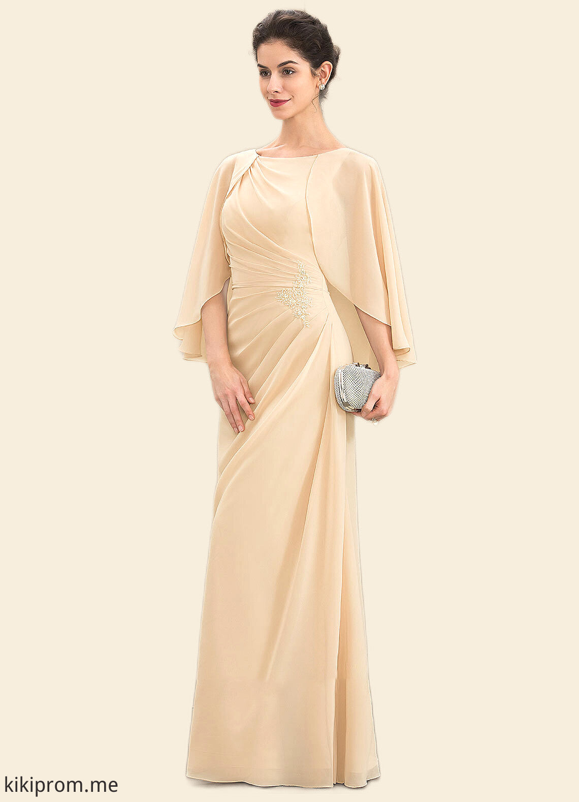 Leah A-Line Scoop Neck Floor-Length Chiffon Mother of the Bride Dress With Ruffle Beading Sequins STF126P0014827