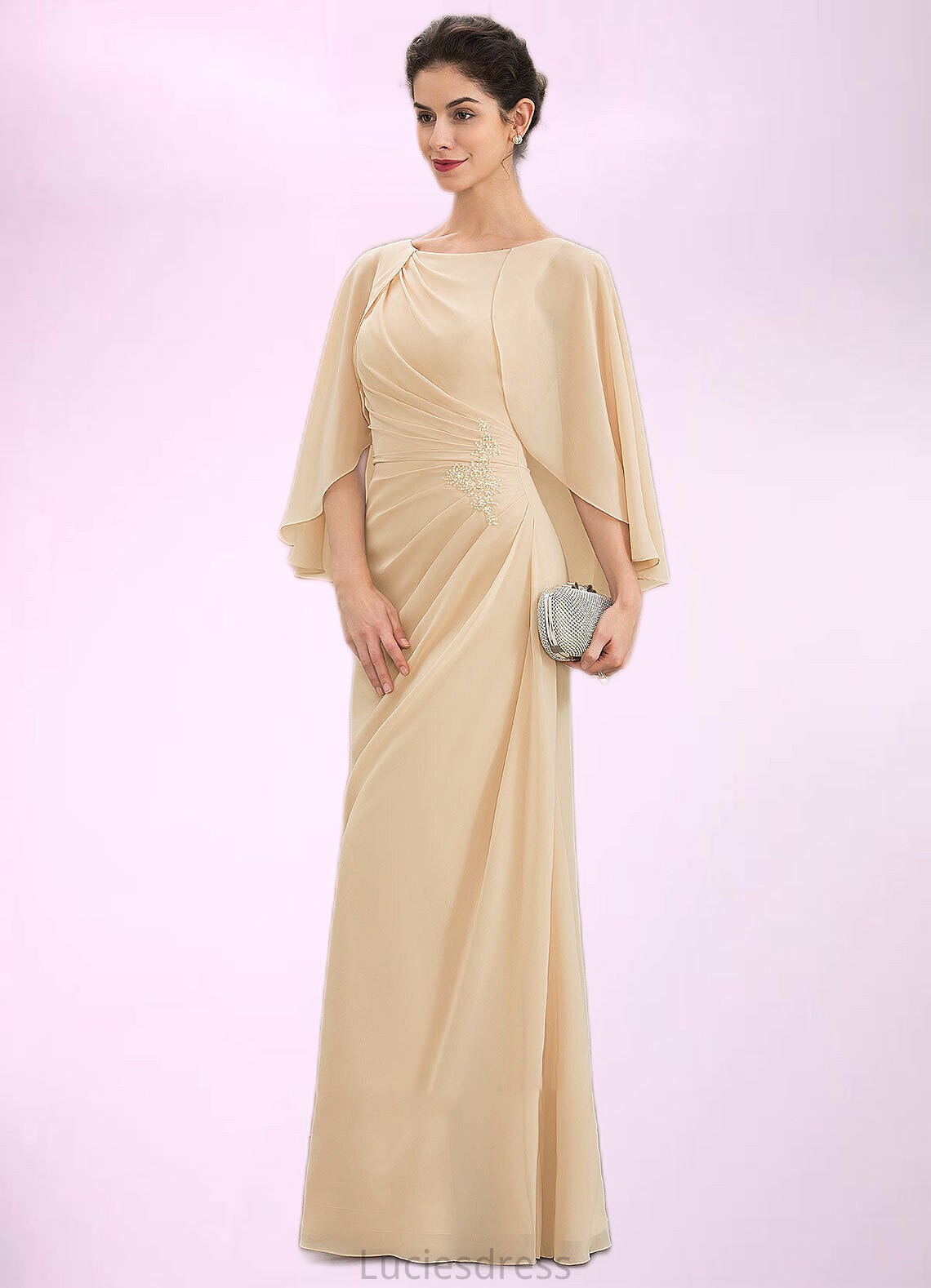 Itzel A-Line Scoop Neck Floor-Length Chiffon Mother of the Bride Dress With Ruffle Beading Sequins HF126P0014827