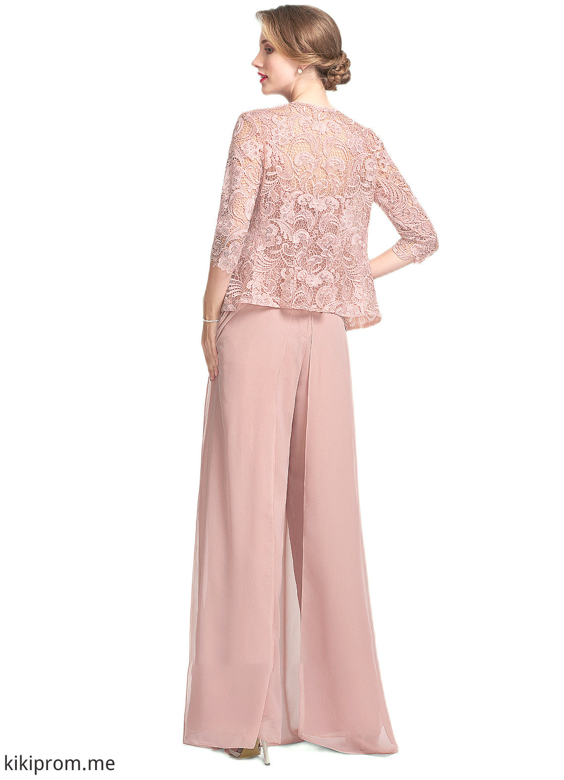 Rebecca Jumpsuit/Pantsuit Square Neckline Floor-Length Chiffon Lace Mother of the Bride Dress STF126P0014828