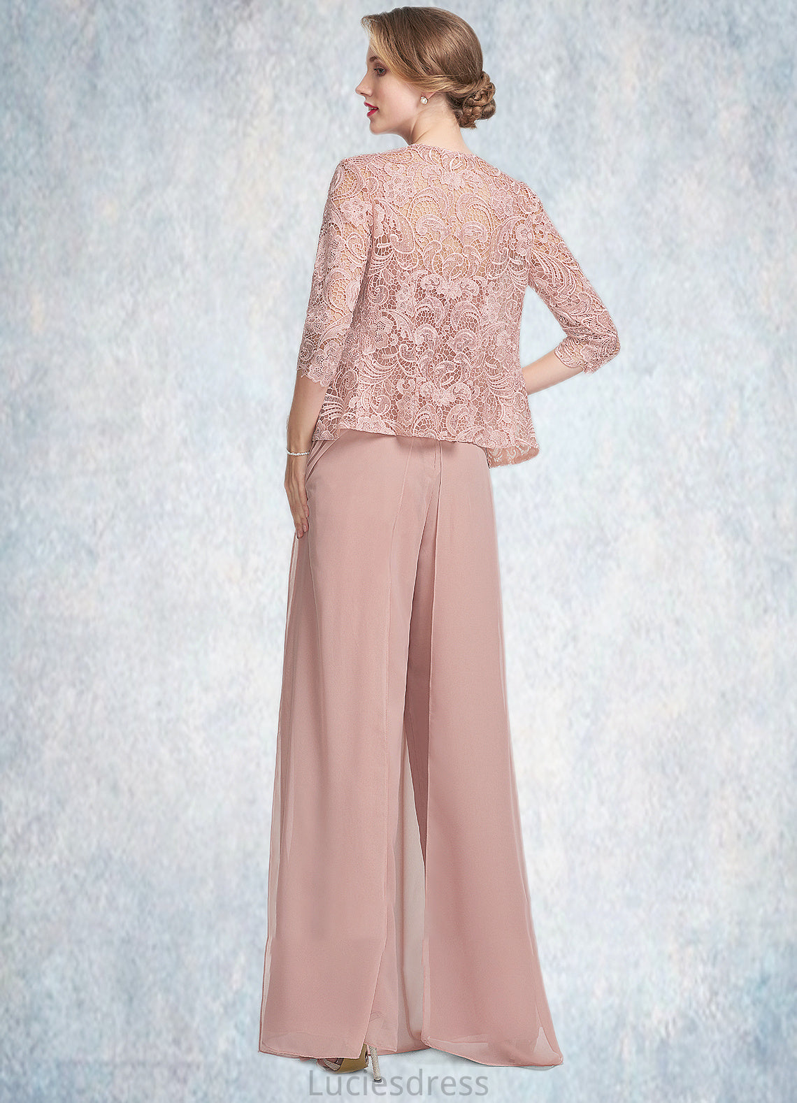 Jolie Jumpsuit/Pantsuit Square Neckline Floor-Length Chiffon Lace Mother of the Bride Dress HF126P0014828