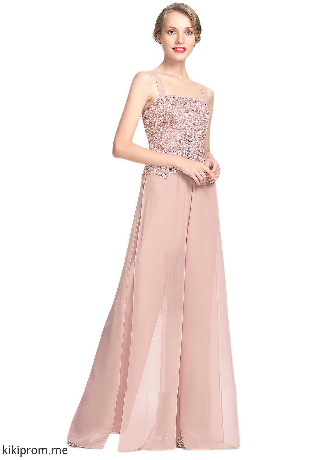 Rebecca Jumpsuit/Pantsuit Square Neckline Floor-Length Chiffon Lace Mother of the Bride Dress STF126P0014828