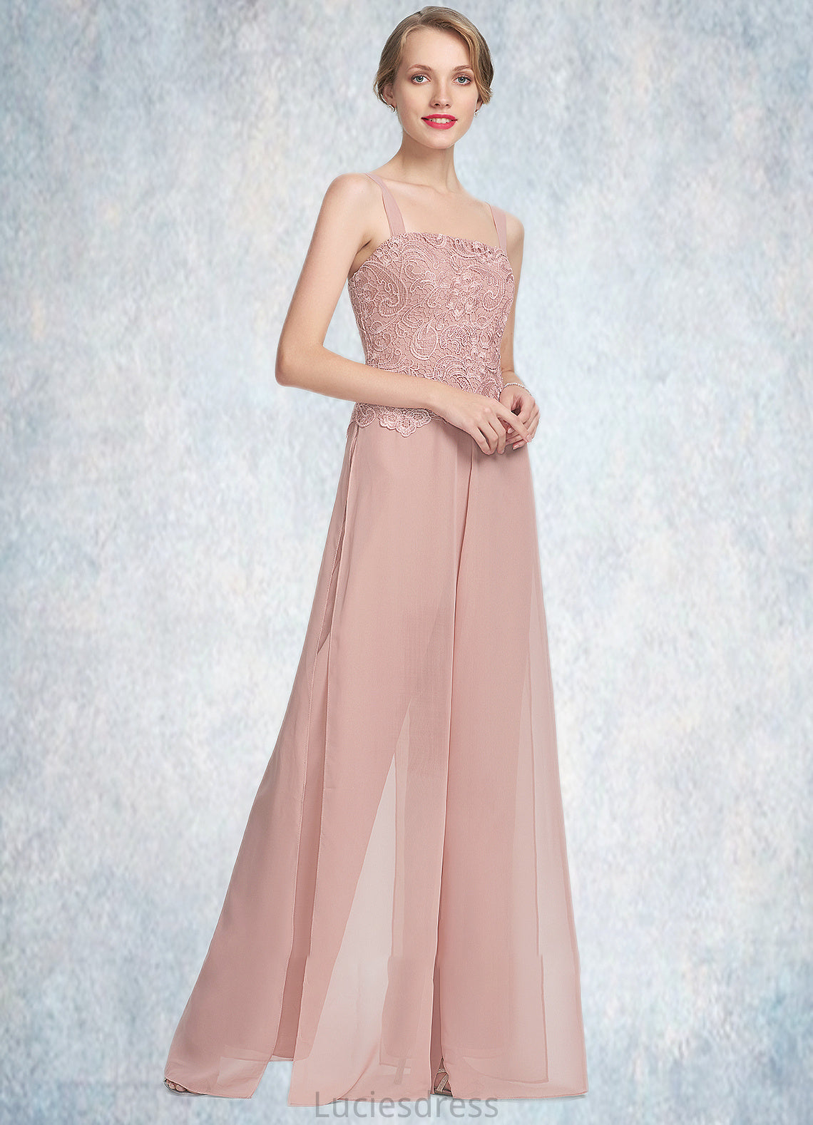 Jolie Jumpsuit/Pantsuit Square Neckline Floor-Length Chiffon Lace Mother of the Bride Dress HF126P0014828