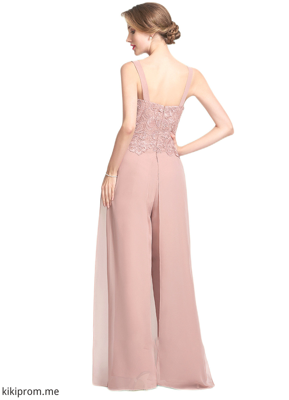 Rebecca Jumpsuit/Pantsuit Square Neckline Floor-Length Chiffon Lace Mother of the Bride Dress STF126P0014828